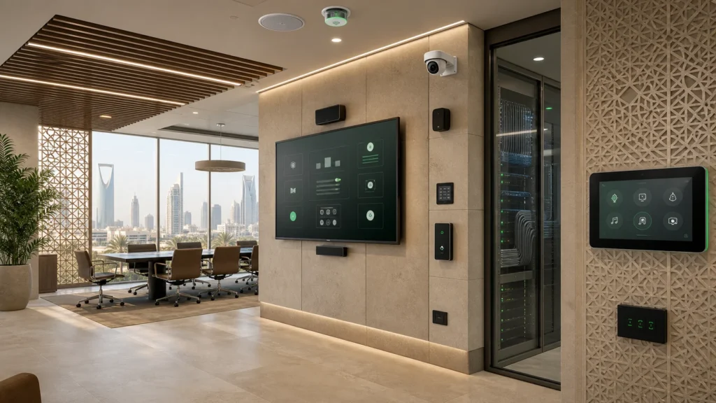 Saudi commercial interior with integrated IT, AV and security systems